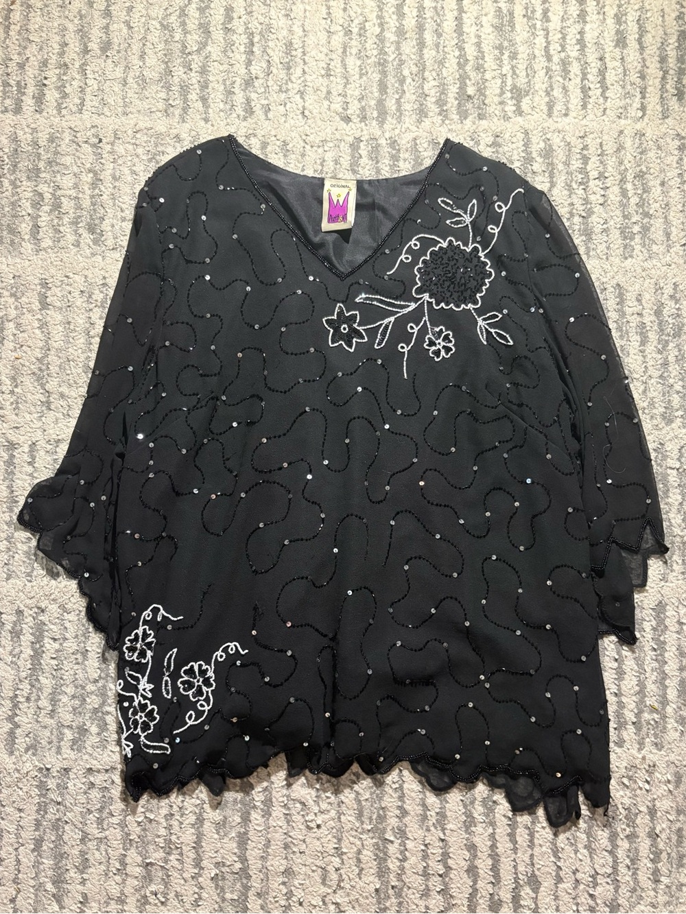 Original Anthony black beaded gorgeous vintage top blouse shirt size L